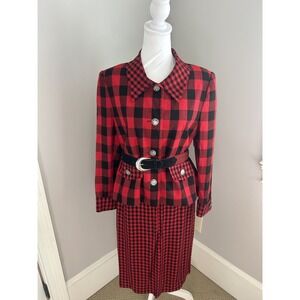 VTG DESIGNER Womens Dress Suit ROBERT LEONARD‎ Red & White DIANA ADLER Small